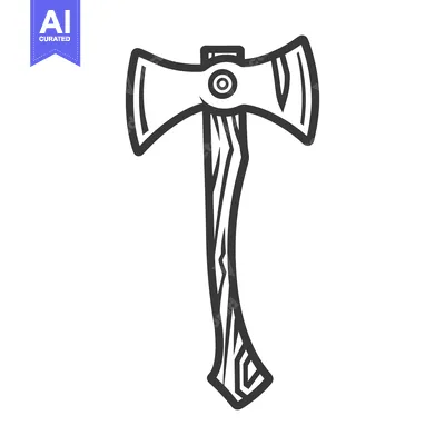 An illustration of a double headed axe with wooden handle