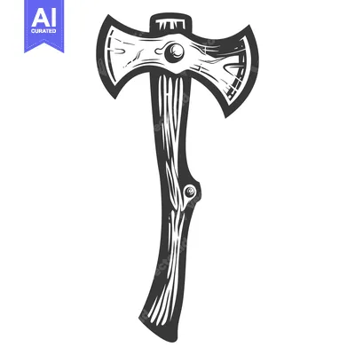 Aset desain premium: A detailed artistic illustration of a double bladed axe