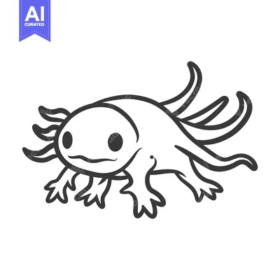 Premium design asset: An outlined cartoon drawing depicts an aquatic salamander creature