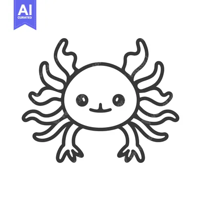 Aset premium populer: A happy cartoon axolotl with multiple curly feathery features