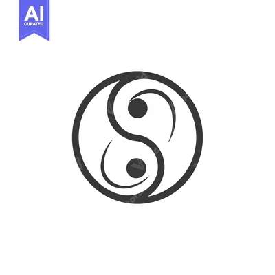 Aset desain premium: A Yin Yang symbol with a stylized swirl design and two black dots