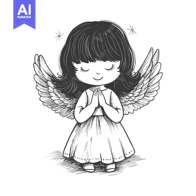 A Young Angel with Wings, Praying with Closed Eyes