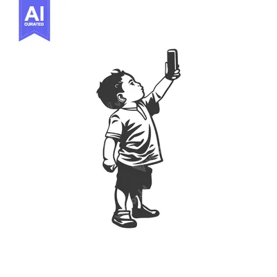 A Young Boy Holding a Smartphone Up High