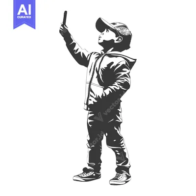 Popular premium asset: A young boy in a cap taking a selfie