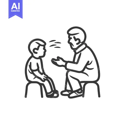 Premium design asset: A young boy listening to an older man sitting across from him