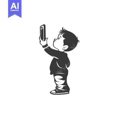 Premium design asset: A Young Boy Looking Up at a Smartphone