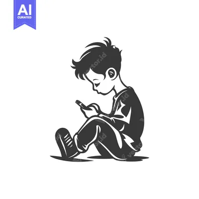 Aset premium populer: A young boy sits on the floor engrossed in his phone.