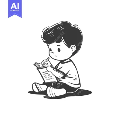 Aset desain premium: A Young Boy Sitting and Writing in a Notebook