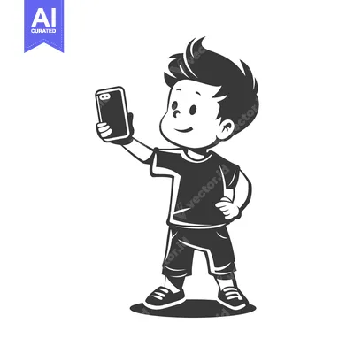 Aset premium populer: A young boy taking a selfie with a smartphone