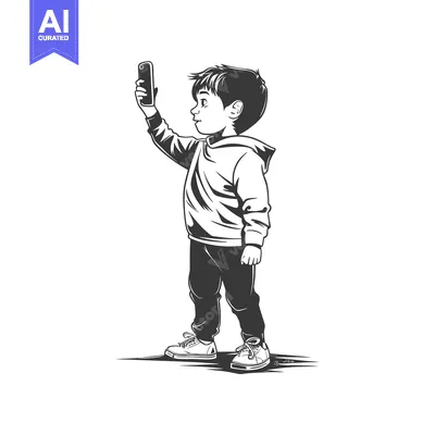 Aset premium populer: A Young Boy Taking a Selfie with a Smartphone