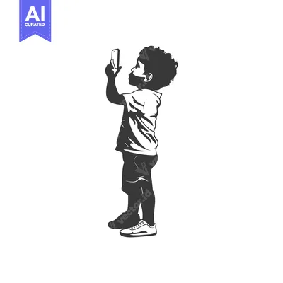 Aset premium populer: A Young Boy Uses His Smartphone