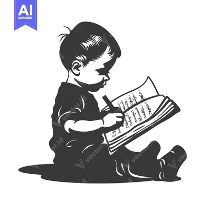 Aset premium populer: A Young Child Concentratedly Studying a Book