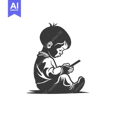 A young child sitting and looking down at a smartphone