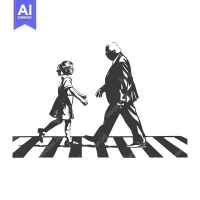 Aset premium populer: A Young Girl and an Older Man Walk Across a Crosswalk