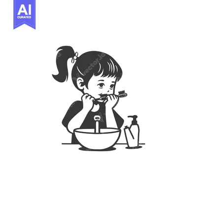 Aset premium populer: A Young Girl Brushing Her Teeth in the Bathroom