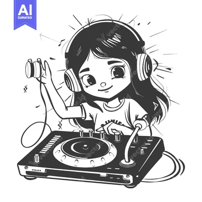 Aset premium populer: A Young Girl DJing With Headphones and Turntable