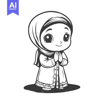 Premium design asset: A Young Girl Dressed in a Hijab with Her Hands in Prayer Position