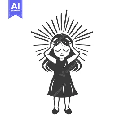 Premium design asset: A young girl holding her head with a pained expression