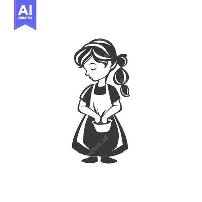 Popular premium asset: A Young Girl in a Dress and Apron Holds a Bucket