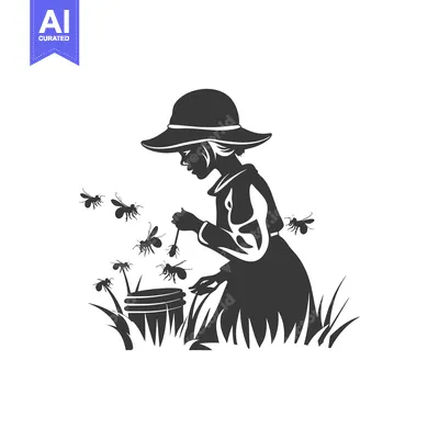 A Young Girl in a Hat Gathering Honey From a Beehive