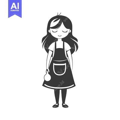 Aset desain premium: A young girl in an apron holding a gourd