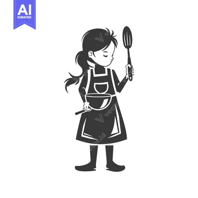Premium design asset: A young girl in an apron holds a bowl and a whisk