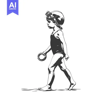 Popular premium asset: A Young Girl in a Swimsuit Walks Barefoot While Holding a Ring
