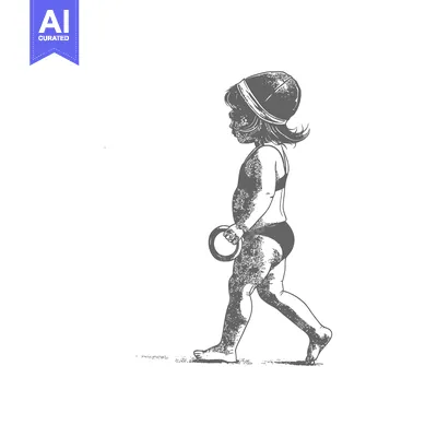 Aset premium populer: A Young Girl in a Swimsuit Walks on the Beach with a Ring Toy