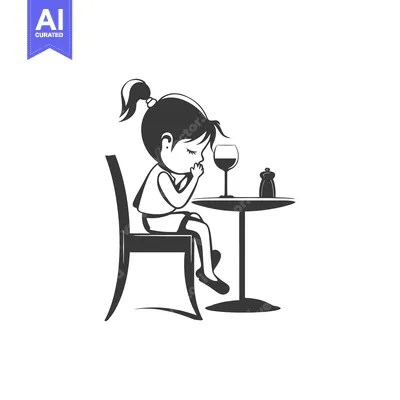 Premium design asset: A Young Girl Sitting at a Table with a Glass of Wine