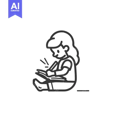 Aset desain premium: A young girl sitting cross-legged and writing in a book