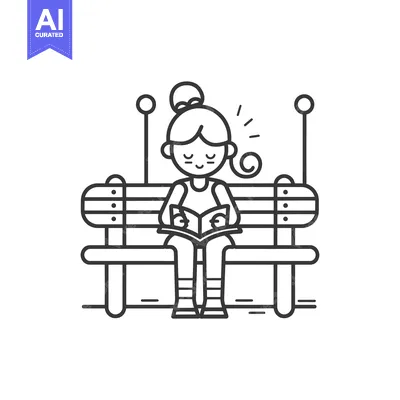 Premium design asset: A young girl sitting on a bench, reading a book and smiling