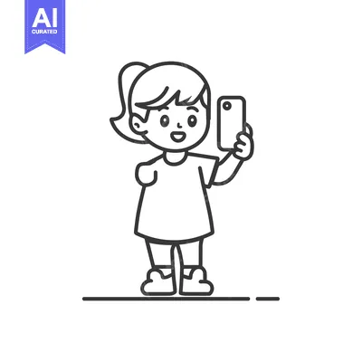 Aset premium populer: A young girl taking a selfie with a smartphone.