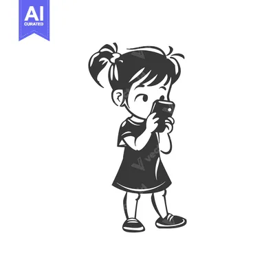Aset premium populer: A Young Girl Uses Her Smartphone