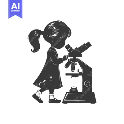 A young girl using a microscope with stars on her dress