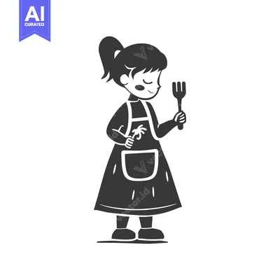 Popular premium asset: A young girl wearing an apron and holding a fork