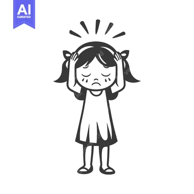 Popular premium asset: A young girl with a headache crying while holding her head
