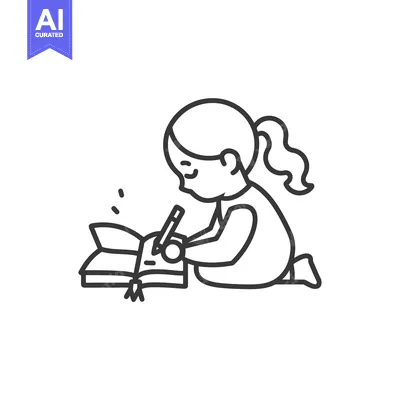 Premium design asset: A young girl with a ponytail writing in a book