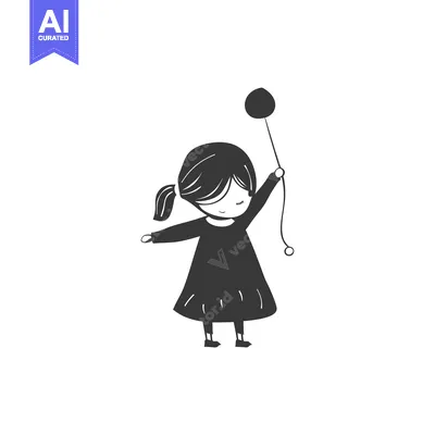 Premium design asset: A young girl with closed eyes holding a balloon in her hand