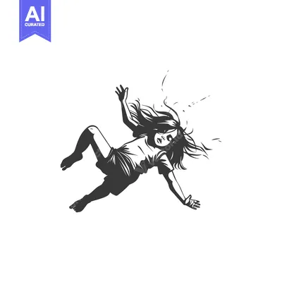 Aset premium populer: A young girl with long hair falls headfirst in a panicked expression