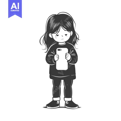 Aset premium populer: A Young Girl with Long Hair Holding a Smartphone