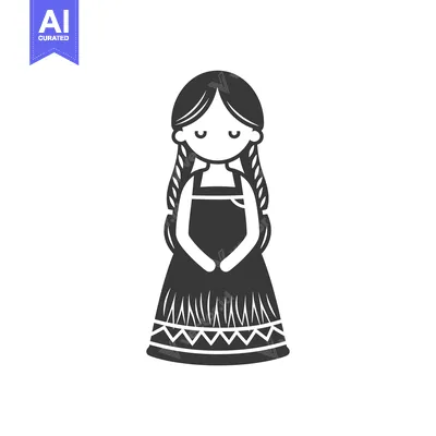 Aset desain premium: A young girl with long hair in a traditional dress