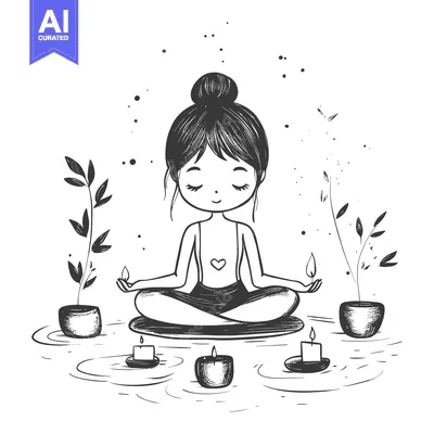 Aset desain premium: A Young Woman Meditating with Candles and Plants