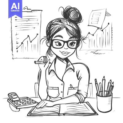Aset desain premium: A Young Woman Studying in a Desk With Supplies