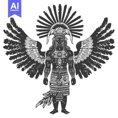 Aset premium populer: Azotec warrior with a feathered headdress and wings