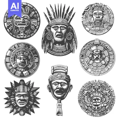 Premium design asset: Aztec and Mayan Deity and Calendar Glyphs