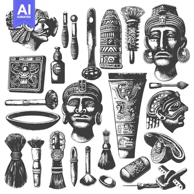 Aset desain premium: Aztec and Mayan Inspired Beauty and Cosmetic Tools