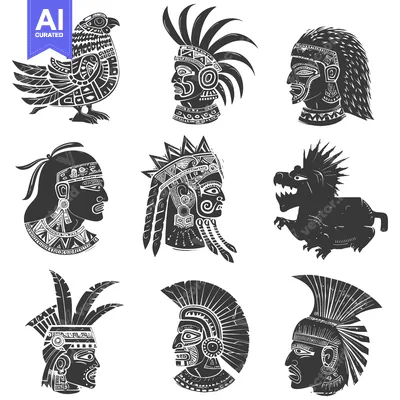 Aset desain premium: Aztec and Mayan Warriors, Animals, and Symbols