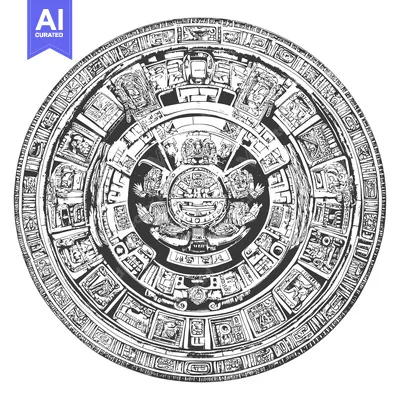 Premium design asset: Aztec Calendar Stone Illustration with Intricate Detail