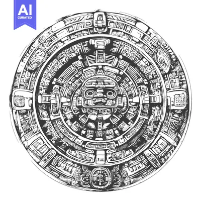 Aset premium populer: Aztec Calendar Stone Illustration with Intricate Detail