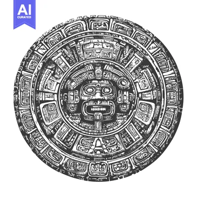 Premium design asset: Aztec Calendar Stone with a Central Deities Face
